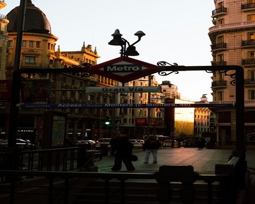 A quiet street in Madrid during sunset